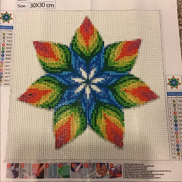 Handmade Diamond Art Completed Geometric Flower - Full Drill - 9 3/8" Square - Picture 4 of 9